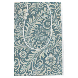 Damask Muster in Soft Blue und Ivory Mittlere Geschenktüte