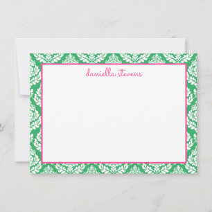 Damask Muster Pink und Grün Personalisiert Flat Mitteilungskarte