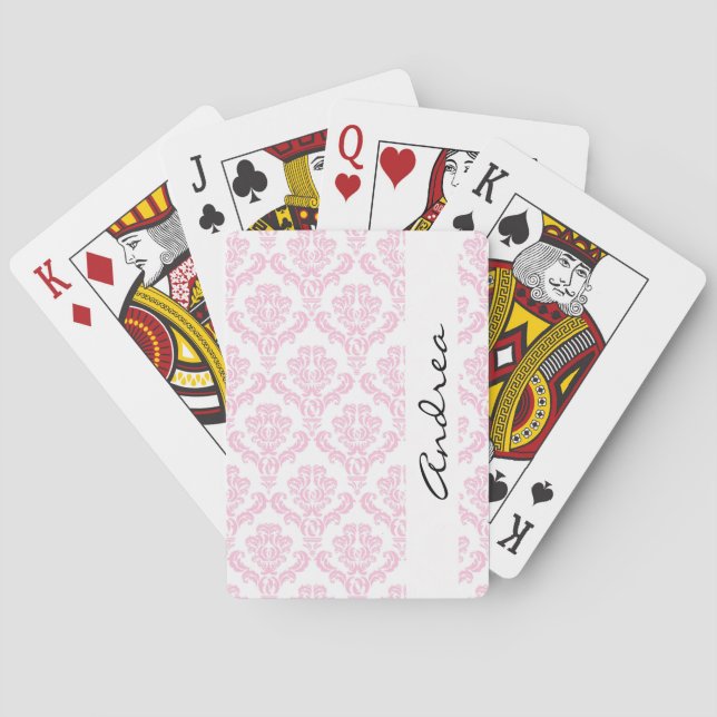 Damask Muster, rosa Damaske, Ihr Name Spielkarten (Rückseite)