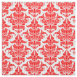 Damask Muster - Rot auf Weiß Stoff