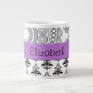 Damask Muster, Schwarz und Weiß Damask, Ihr Name Jumbo-Tasse