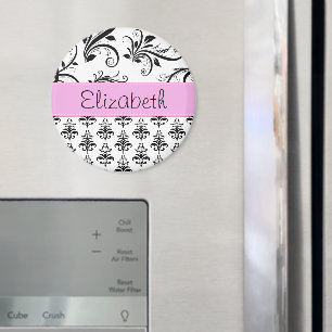 Damask Muster, Schwarz und Weiß Damask, Ihr Name Magnet