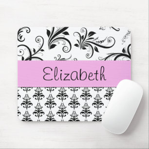 Damask Muster, Schwarz und Weiß Damask, Ihr Name Mousepad
