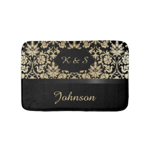 Damask Muster Tan & Black  DIY Monogramm Badematte
