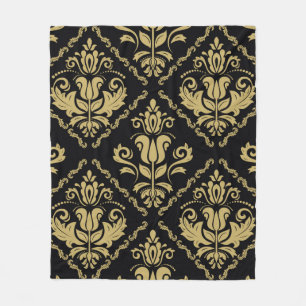 Damask nahtlose schwarz-goldene Ornamente. Traditi Fleecedecke