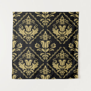 Damask nahtlose schwarz-goldene Ornamente. Traditi Wandteppich