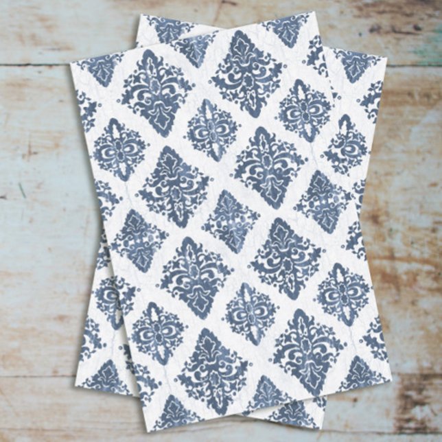 Damask Navy Blue Watercolor Rustic Wood Decoupage Seidenpapier (Von Creator hochgeladen)