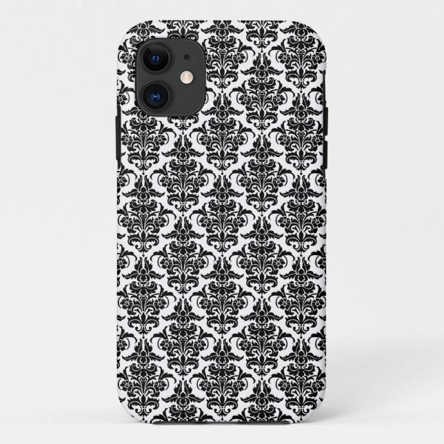 Damask - Noir sur coque iphone blanc (Dos)