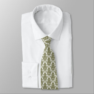 Damask - Olive Dragon on White Krawatte