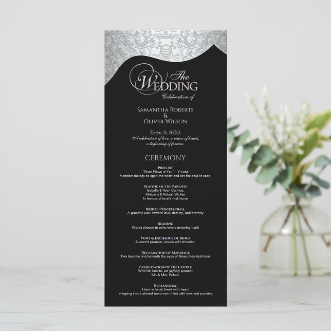 Damask Ornate Modern Black & white Programme (Debout devant)