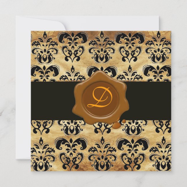 DAMASK PARCHMENT WAX SIEGEL MONOGRAM, schwarz und  Einladung (Vorderseite)