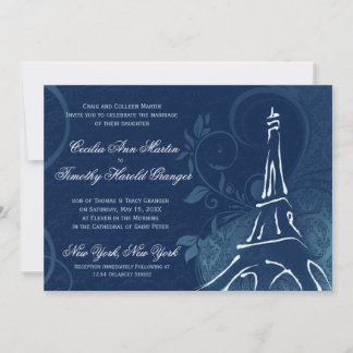 Damask Parisienne - Dark Sapphire Blue Wedding Einladung