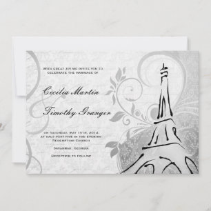 Damask Parisienne - Elegante Schwarz-Weiß-Hochzeit Einladung