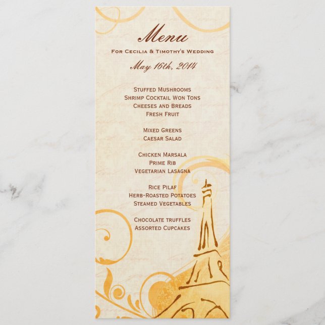 Damask Parisienne - Marmalade & Fall Gewürzmenü Menükarte (Vorderseite)