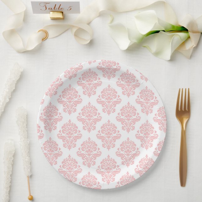 Damask Pastel Pink Peach Party Papierplatte Pappteller (Hochzeit)