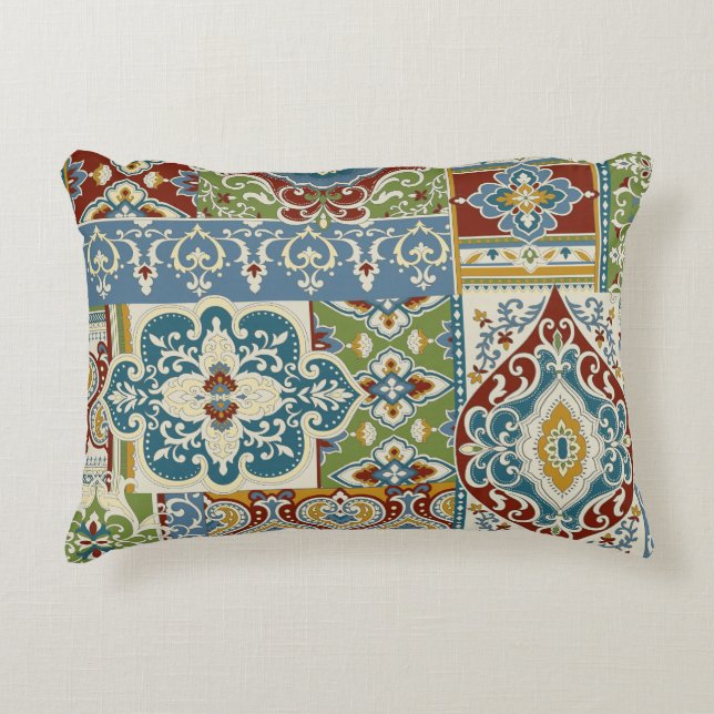 Damask Patchwork: Farbiges türkisches Vintag. Dekokissen (Vorderseite)