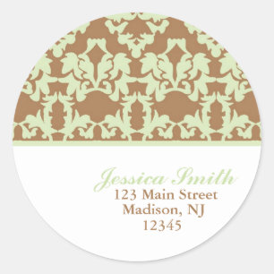 Damask Pattern-Adressenzeichen Runder Aufkleber