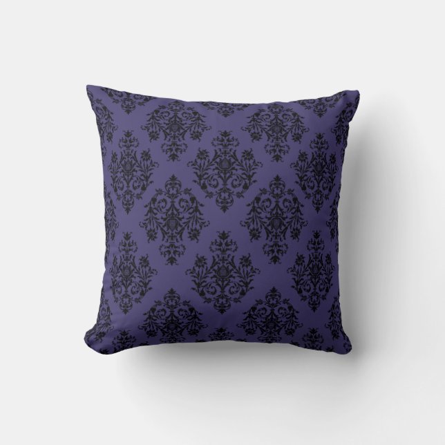 Damask Pattern auf reicher blauer Velvet Kissen (Vorderseite)