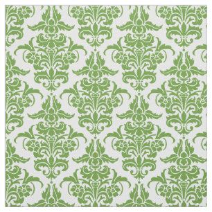 Damask Pattern - Avocado Green on White Stoff