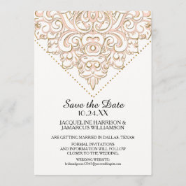 Damask Pattern Gold Dot Lace Save the Date Foto