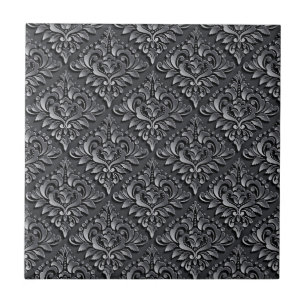 Damask Pattern Schwarzer Hintergrund-23961 Fliese