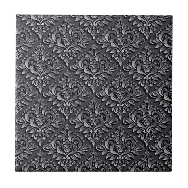 Damask Pattern Schwarzer Hintergrund-23961 Fliese (Vorderseite)