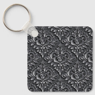 Damask Pattern Schwarzer Hintergrund-23961 Insulat Schlüsselanhänger
