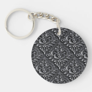Damask Pattern Schwarzer Hintergrund-23961 Insulat Schlüsselanhänger