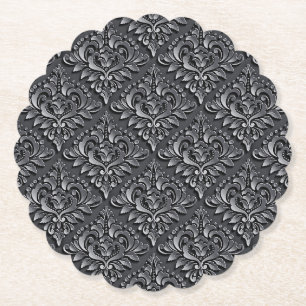 Damask Pattern Schwarzer Hintergrund-23961 Untersetzer