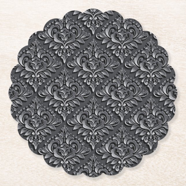 Damask Pattern Schwarzer Hintergrund-23961 Untersetzer (Vorderseite)
