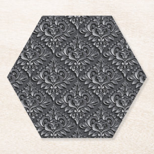 Damask Pattern Schwarzer Hintergrund-23961 Untersetzer