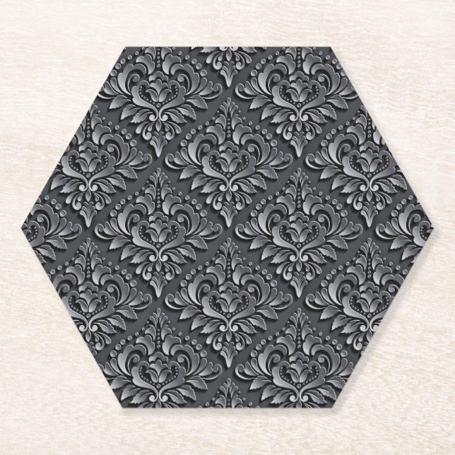 Damask Pattern Schwarzer Hintergrund-23961 Untersetzer (Vorderseite)