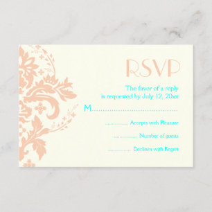 Damask peach, aqua, Elfenbeinhochzeit RSVP Antwort