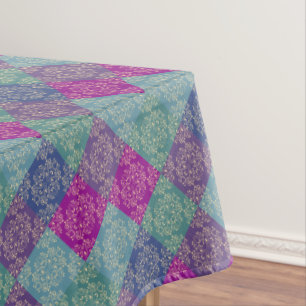 Damask Peacock Blocks Lila Aquamarin Blue Tischdecke