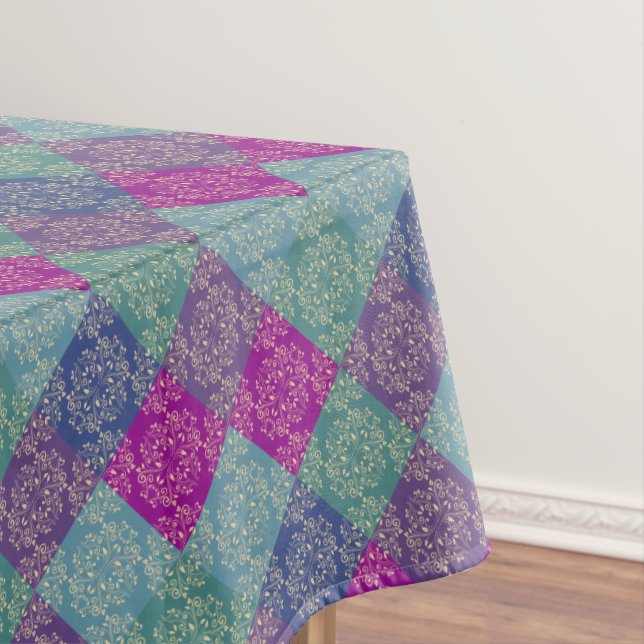 Damask Peacock Blocks Lila Aquamarin Blue Tischdecke (Beispiel)