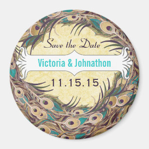 Damask Peacock Eggplant Aqua Speichern Sie die Dat Magnet