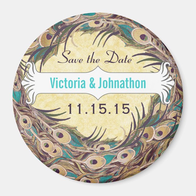 Damask Peacock Eggplant Aqua Speichern Sie die Dat Magnet (Vorne)