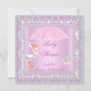 Damask Pink Baby Shower Girl Umbrella Einladung