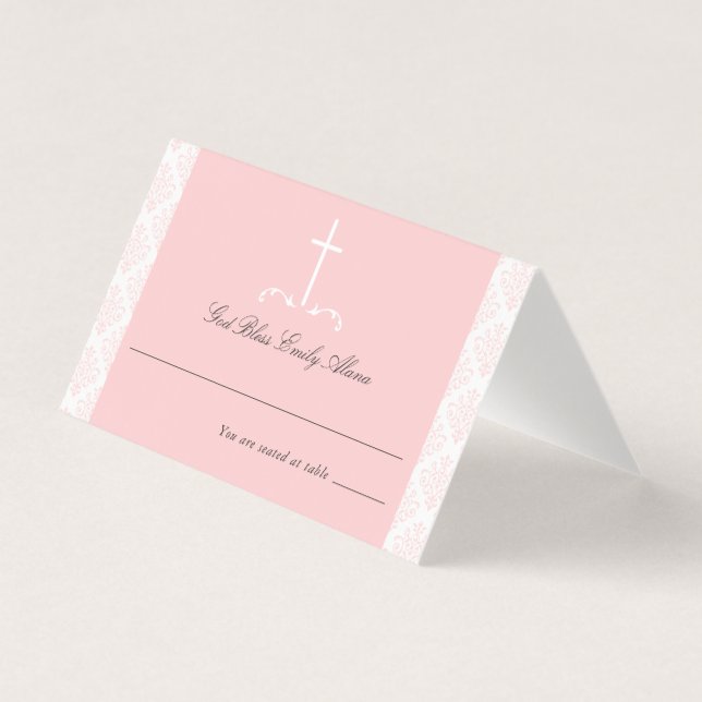 Damask Pink Communion Croix religieuse (Front)
