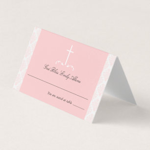 Damask Pink Communion Religious Cross