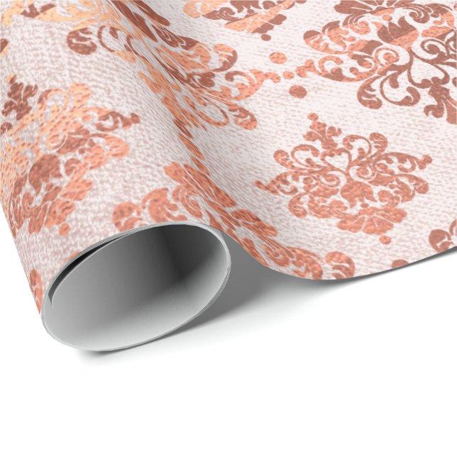 Damask Pink Copper Black Metallic Royal Floral Geschenkpapier (Rolleneckpunkt)