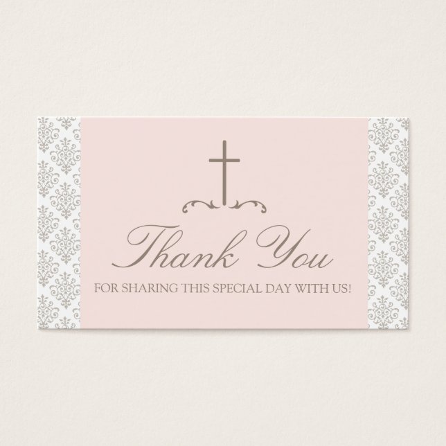 Damask Pink & Creme mit Cross-FAVOR CARD (Vorderseite)