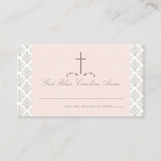 Damask Pink & Creme mit Kreuzsitzkarte Platzkarte (Vorderseite)