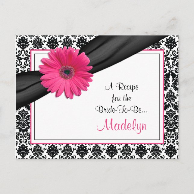 Damask Pink Gerber Daisy Rezept Card für die Braut Postkarte (Vorderseite)