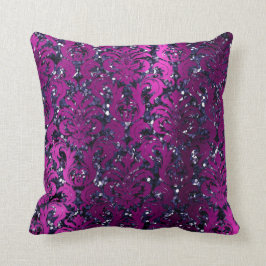 Damask Pink Magenta Metallic Blue Navy Glitzer Kissen