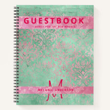 Damask Pink Mint Green Baby shower Livre d'or