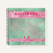 Damask Pink Mint Green Baby shower Livre d'or