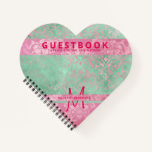Damask Pink Mint Green Baby shower Livre d'or