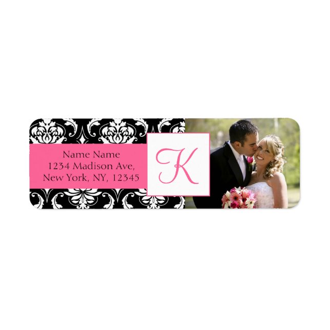Damask Pink Monogramme Mariage photo Étiquettes de (Devant)