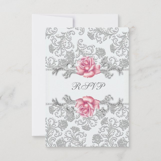 Damask Pink Rose Girls Erste Kommunion UAWG RSVP Karte (Vorderseite)